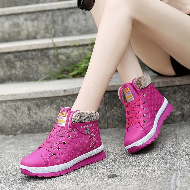 Leather High waist Velvet Warm Flat bottomed Middle School Short Boots Red - Shop at LoveMi