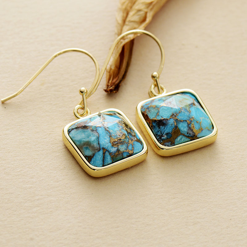 Geometric Drop Earrings Natural Stone