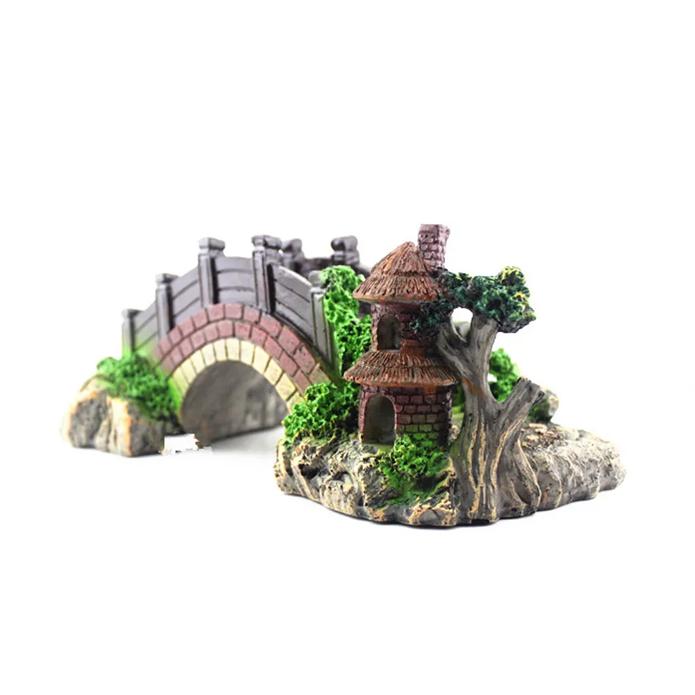 Resin Bridge Arch Black Red Fish Tank