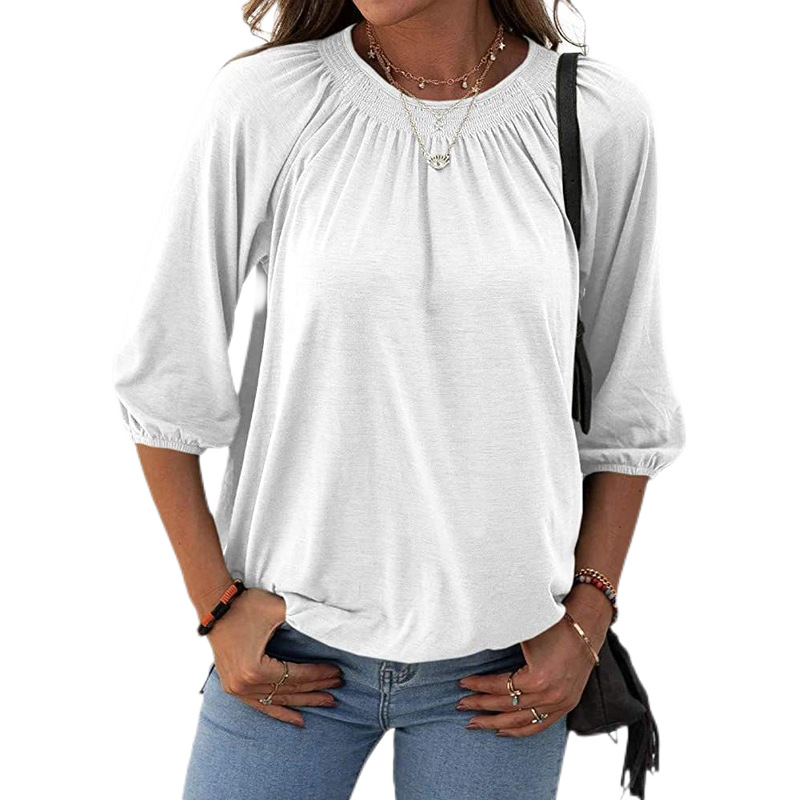 Women's New Round Neck Casual Three-quarter Sleeve Shirt T-shirt