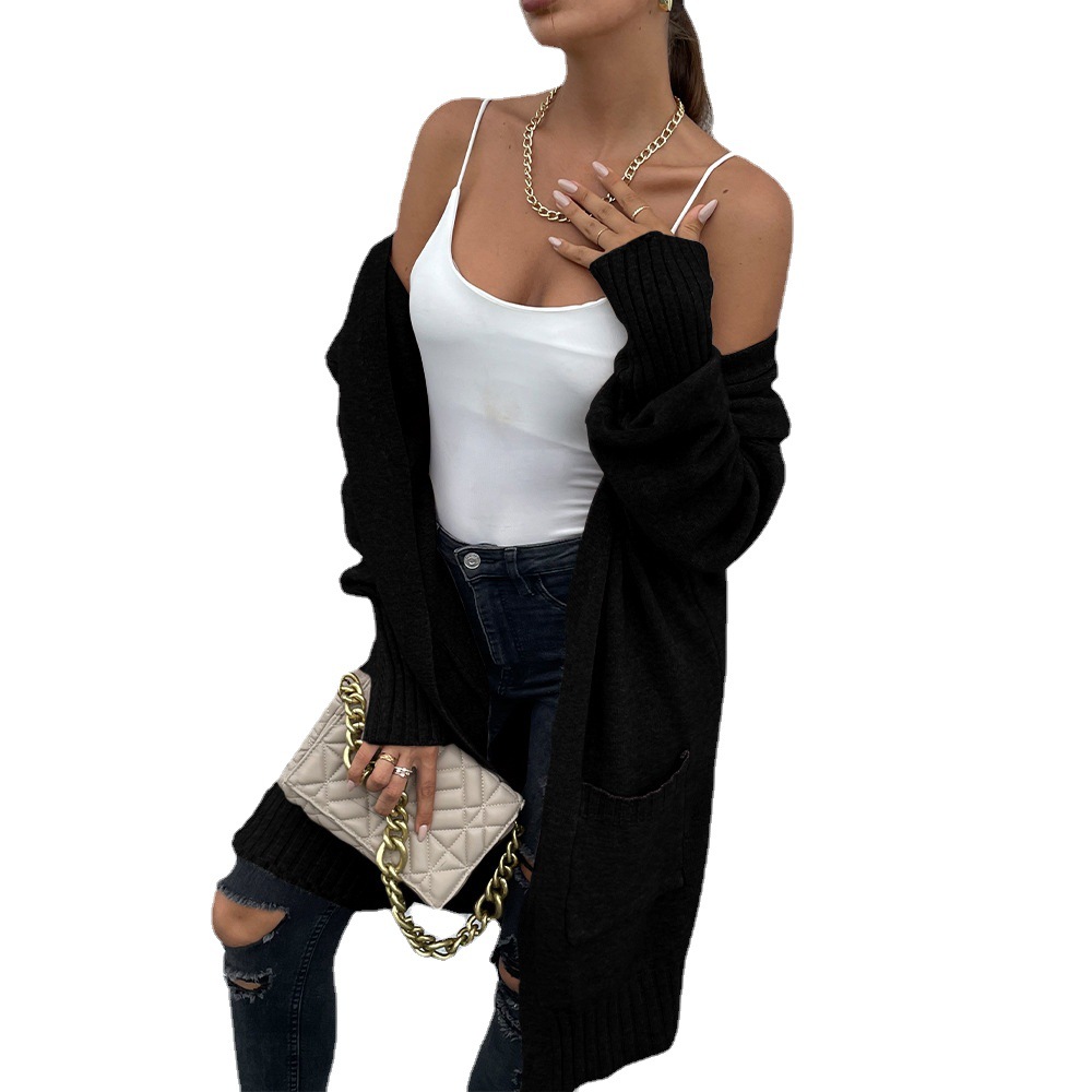 New European And American Women's Solid Color Long Loose Knitted Sweater For Women