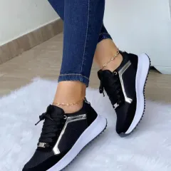 Women Sneakers Lace-up Sports Shoes - Black - View 1