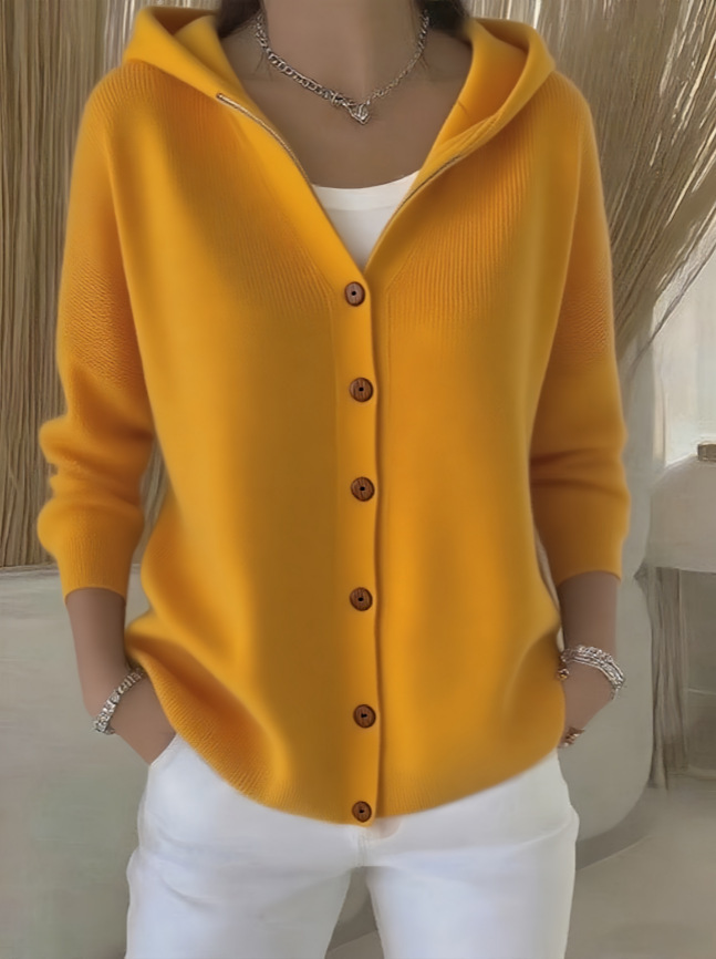 Hooded Knitted Cardigan Women's Solid Color Casual Sweater Jacket