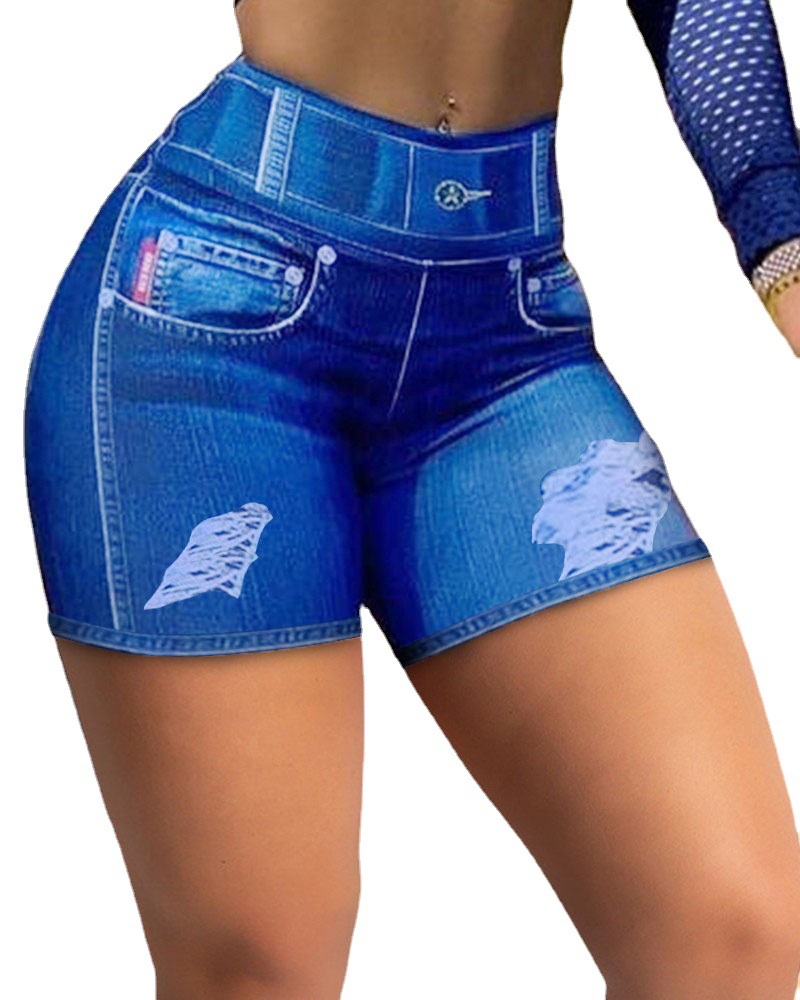 Casual Sports Slim Faux Denim High Waist Shorts