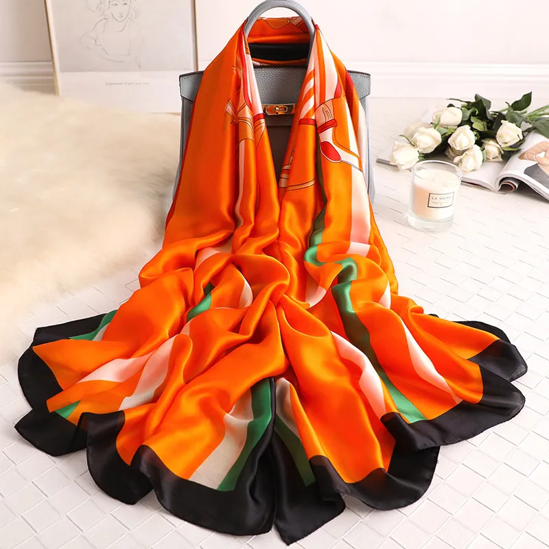 Spring And Autumn Women's Sunscreen Holiday Artificial Silk Warm Gauze Scarf - Orange2