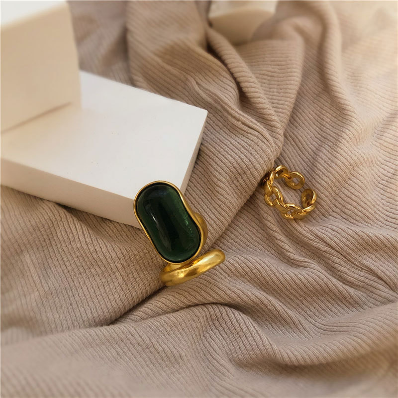 925 Sterling Silver French Vintage Old Niche Designer Emerald Light Luxury Antique Ring Ins Fashion Girl