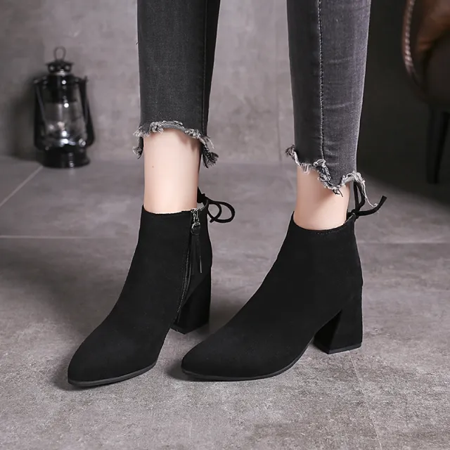 European And American Martin Boots Pointed High Heels Plus Size Women Black - Shop at LoveMi