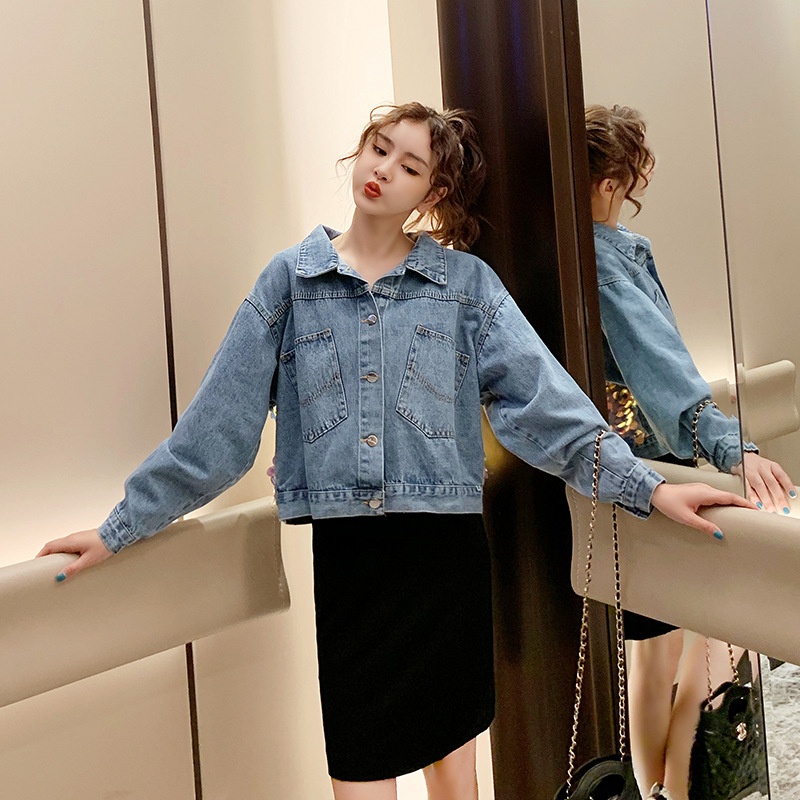 Sequin Denim Jacket Fashion Top Blue - Shop at LoveMi