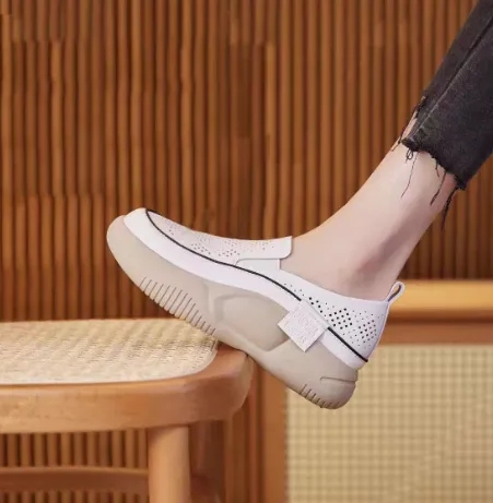 Round Toe Cap Hollow out Loafers White - Shop at LoveMi
