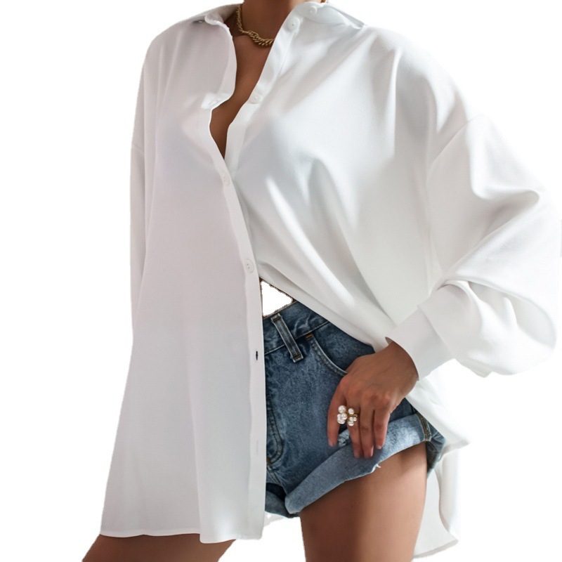 Women's Casual Dropped Shoulder Solid Color Long Sleeve Shirt