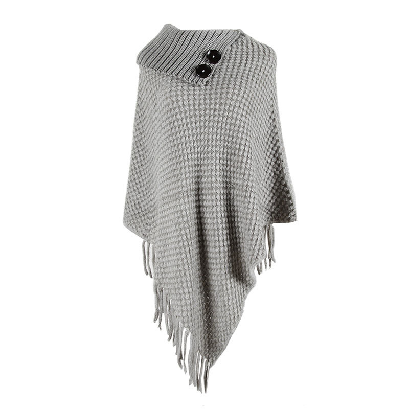 Title 6, Fringed cloak shawl button half collar solid co...