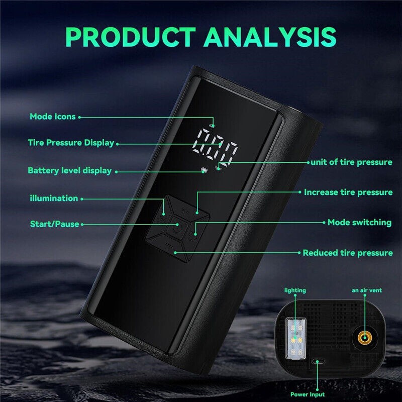 Car Tyre Inflator Cordless Digital USB Rechargeable Tire Air Compressor New