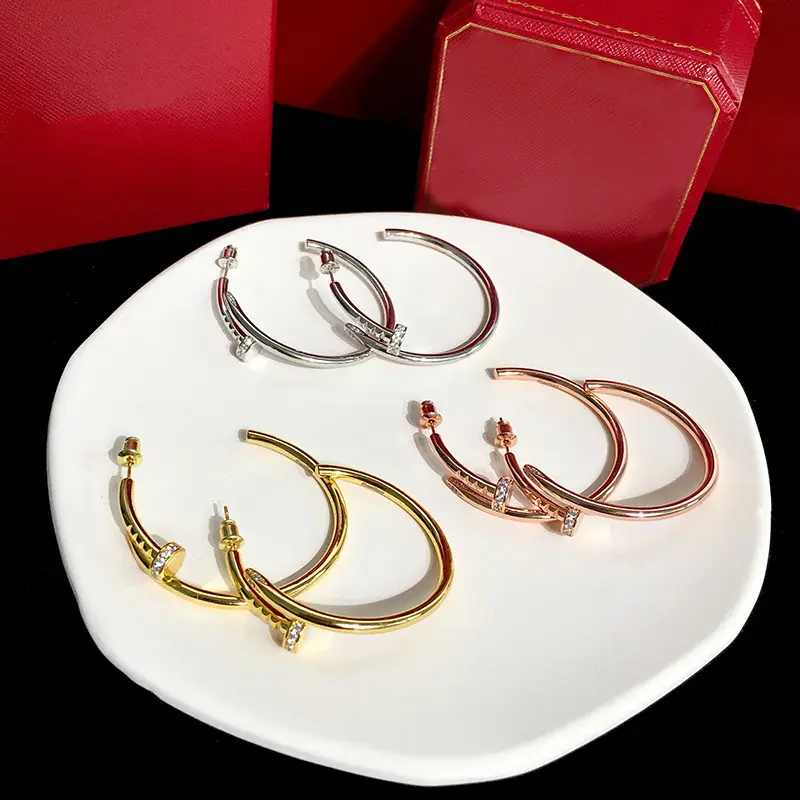 S Metal Diamond-embedded Simple Nail Large Earrings