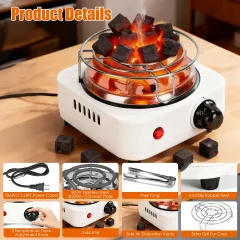 Electric Charcoal Burner 500W Hookah Charcoal Burner Compact Coal Burner For Hooka Cubes Shisha With Grill And Tongs 5 Temperature Gears Thermostat... - View 1
