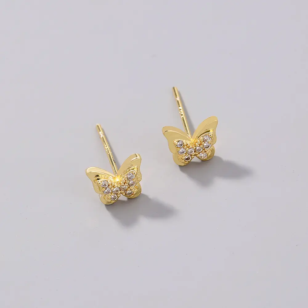 European and American cross-border jewelry mini gold simple and exquisite zircon gemstone moon earrings crescent accessories butterfly earrings