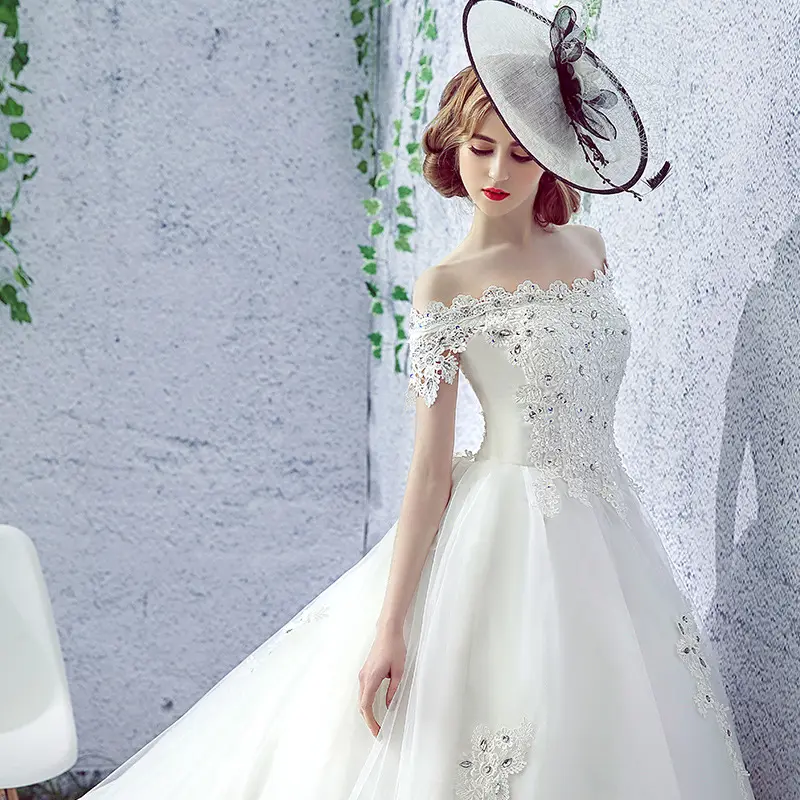 Wedding Dress Bride One-shoulder Trailing French Veil