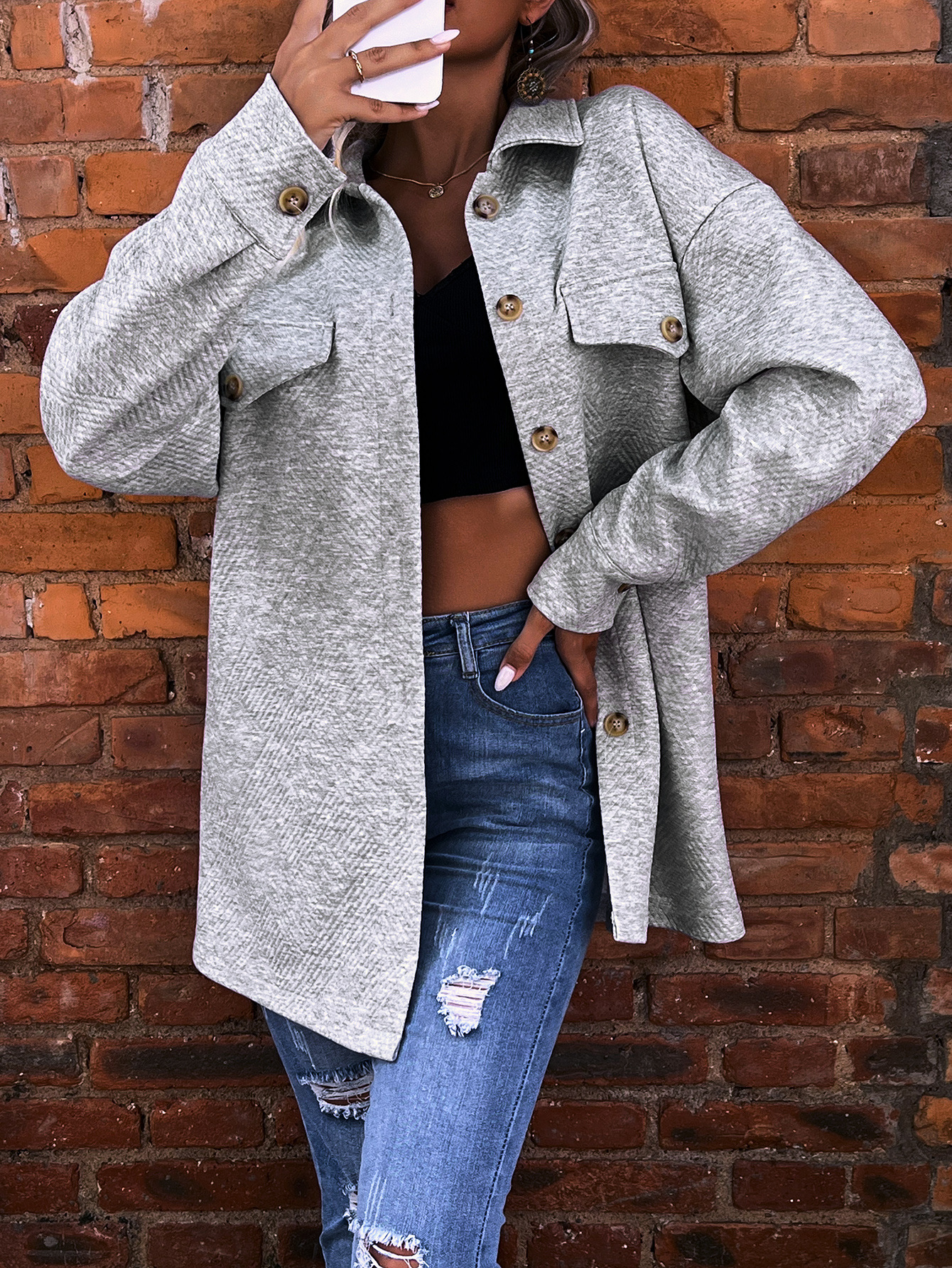 New Polo Collar Button Coat Jacket Women