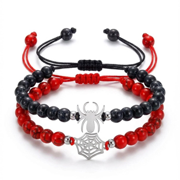 2pcs Matching Spider Web Bracelets For Couples Men Women, Natural Stone Black White Beaded Bracelets, Y2K Goth Punk Friendship Jewelry, Birthday Valentine's Day Gift For Best Friend Boyfriend Girlfrie - photo 6