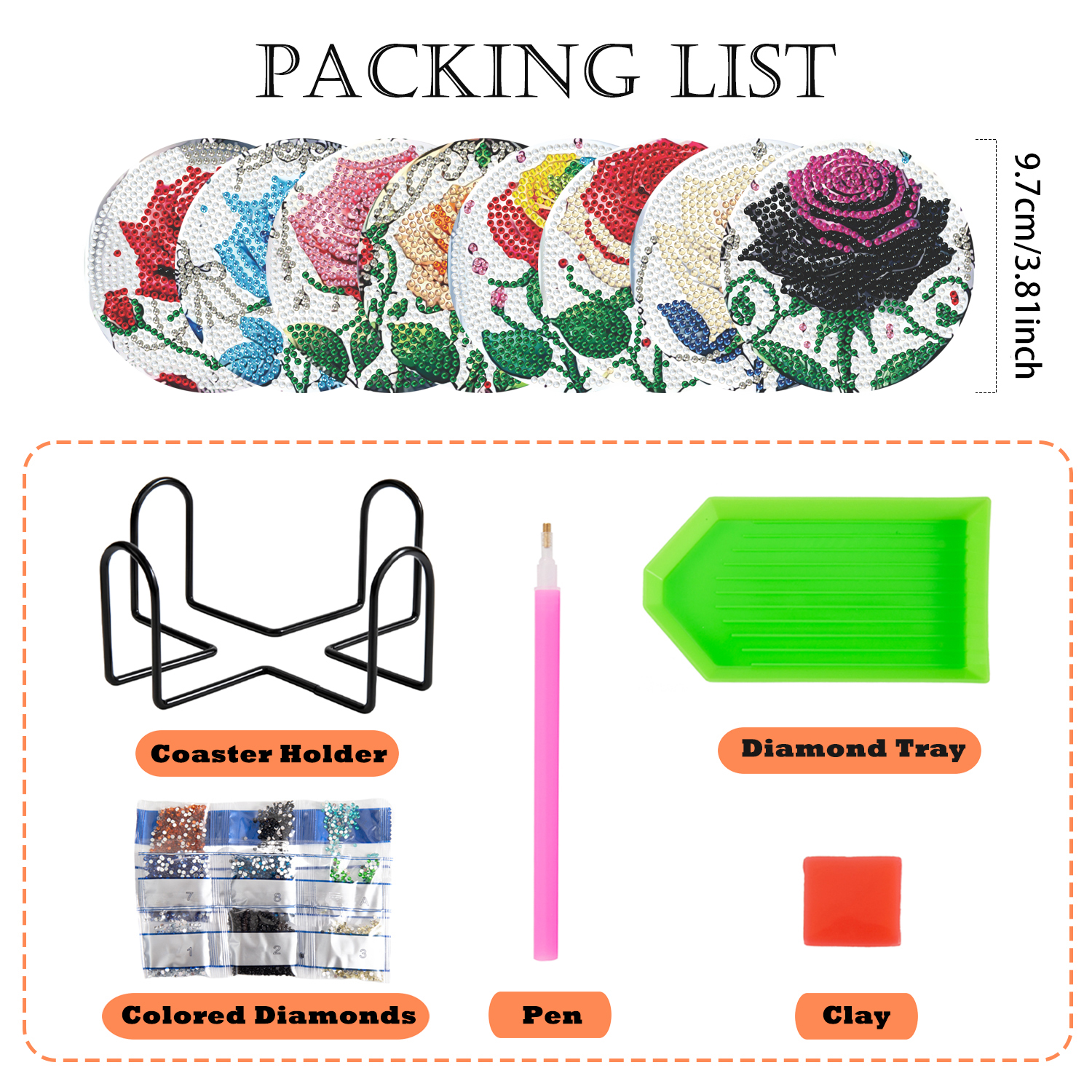 Diamond Art Drawing Coaster With Bracket, DIY Rose Pattern Diamond Art Coaster, Suitable For Adults And Beginners Diamond Drawing Kit, Diamond Kit Craft Supplies, Exquisite Gifts For Friends