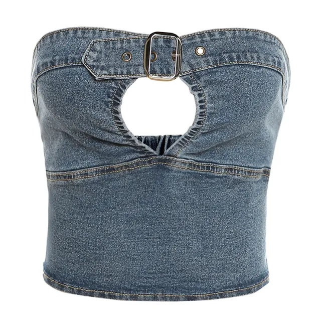 Women's Fashion Sexy Breastless Lace up Tight Cotton Collar Wrapped Chest Small Adult Blue - Shop at LoveMi