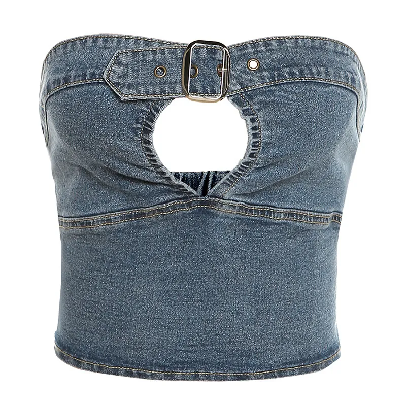 Women's Fashion Sexy Breastless Lace-up Tight Cotton Collar Wrapped Chest Small Adult - Blue