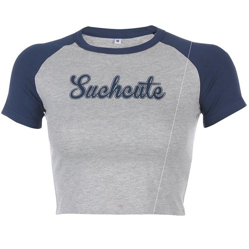 Short Sleeve Irt Print Round Neck Tight Crop