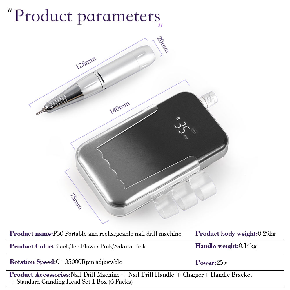 Professional Electric Nail Drill, 45000 RPM Cordless Rechargeable E-File Machine, With 12 Bits, Sanding Bands, LCD Display For Acrylic Gel Nails 8