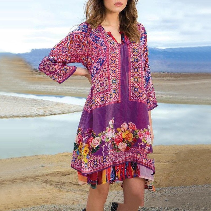 Women's Sweet Printed V-neck Dress