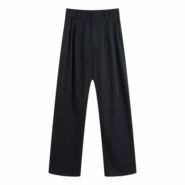 High Waist Slimming Solid Color Casual Trousers Black - Shop at LoveMi