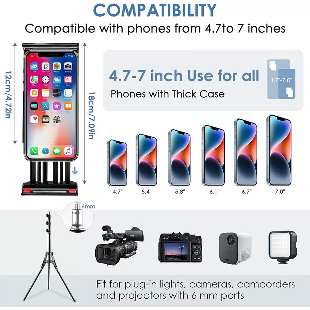 190CM Tall Flexible Phone Tripod With Gooseneck Heavy Duty
