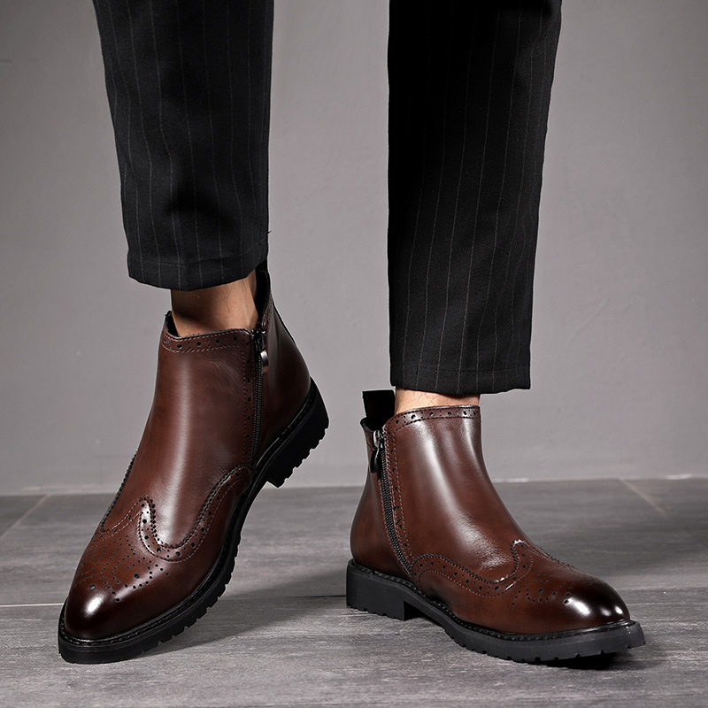 Trendy Zipper Leather Boots British Pointed Toe Boots