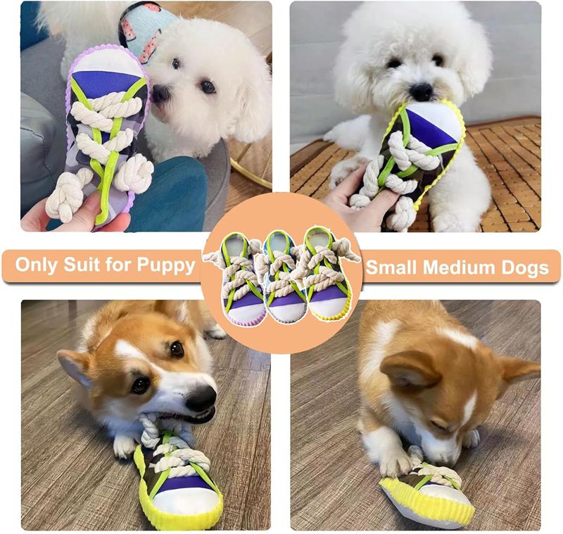 Dog Toys Shoes Pet Cotton Rope Slippers Sound Making Toys Teeth Cleaning Built-in BB Airbag Round Ball Bell Various