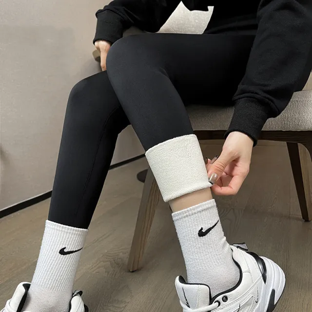 Plus Fleece Outer Wear Autumn And Winter Thick High Waist Leggings Women 300G Black B - Shop at LoveMi