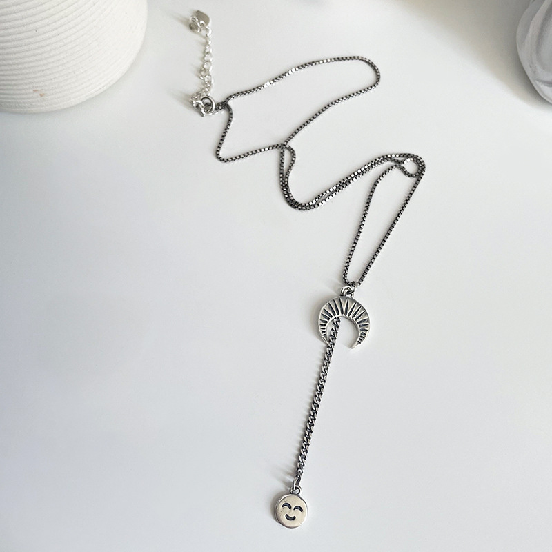 925 Sterling Silver Smiley Face Chain Vintage Necklace