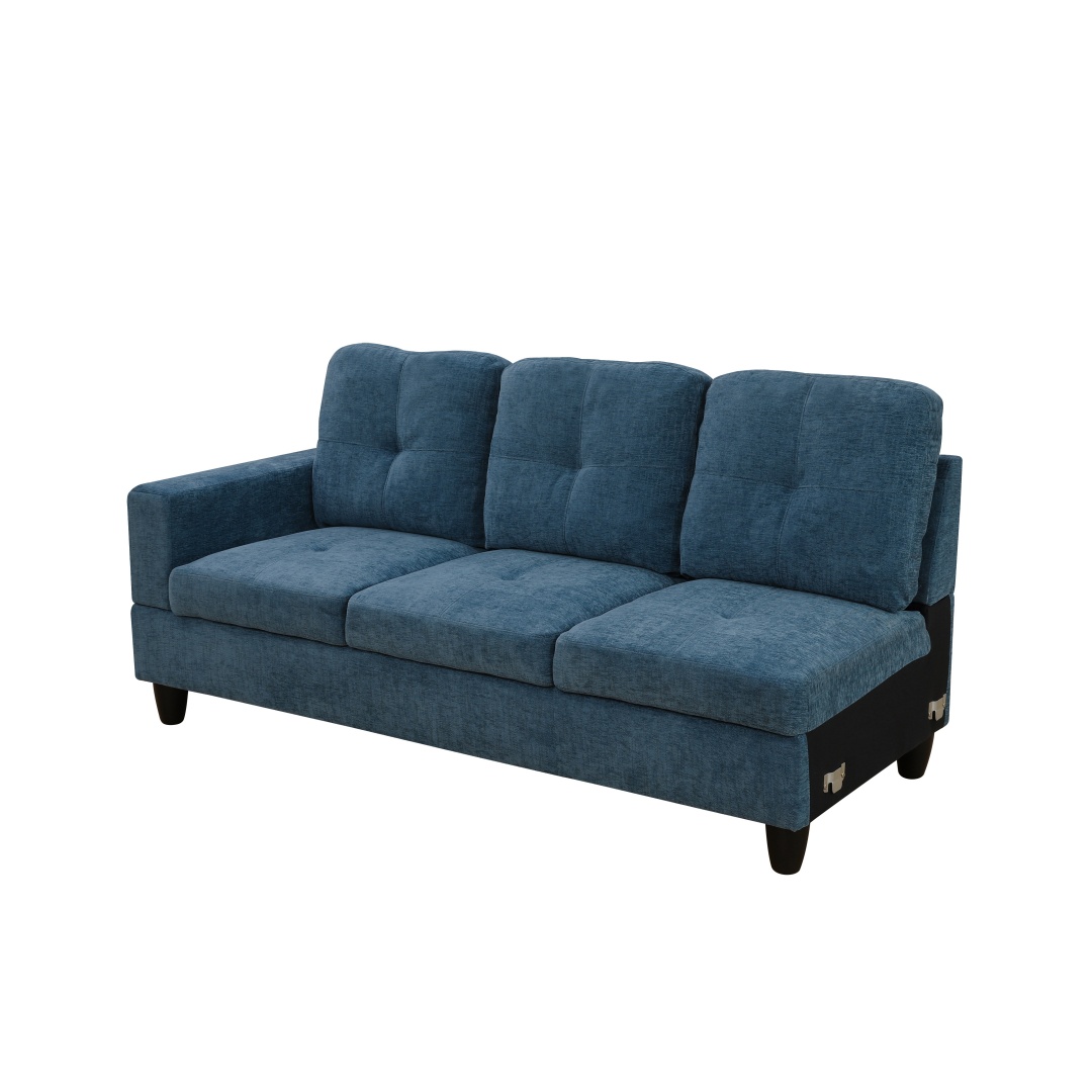 Pickup Only--Blue Flannel 3-Piece Couch Living Room Sofa Set