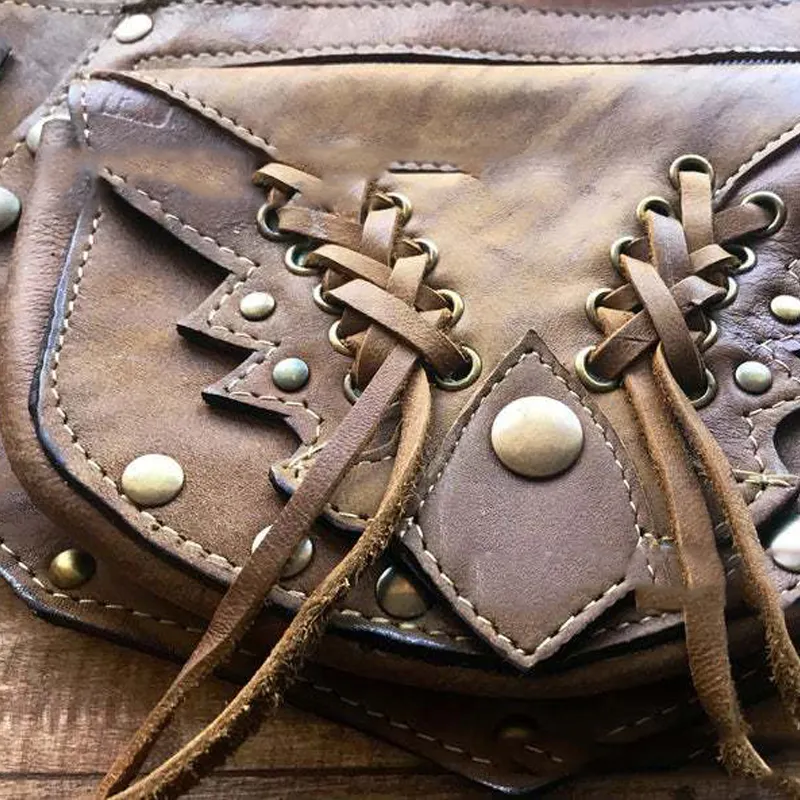 European And American Lace-up Belt Rivet Satchel