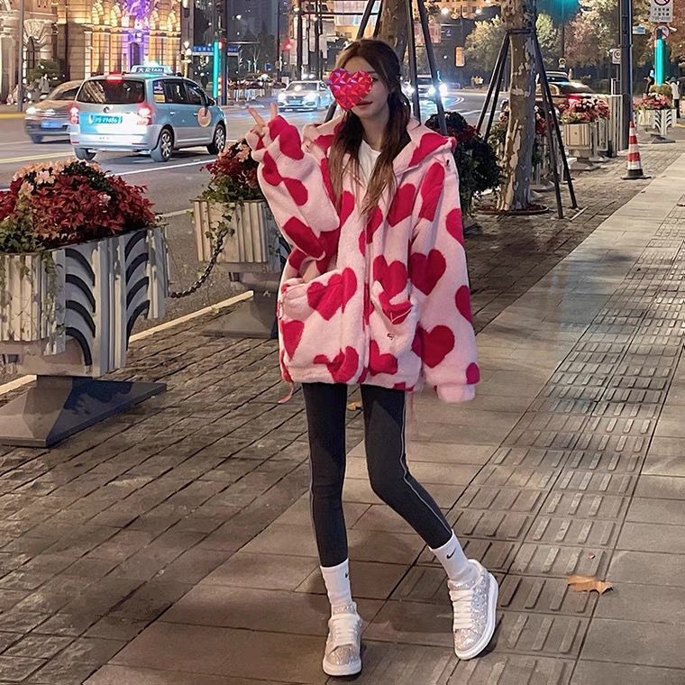 Hooded Padded Love Lamb Fur Coat