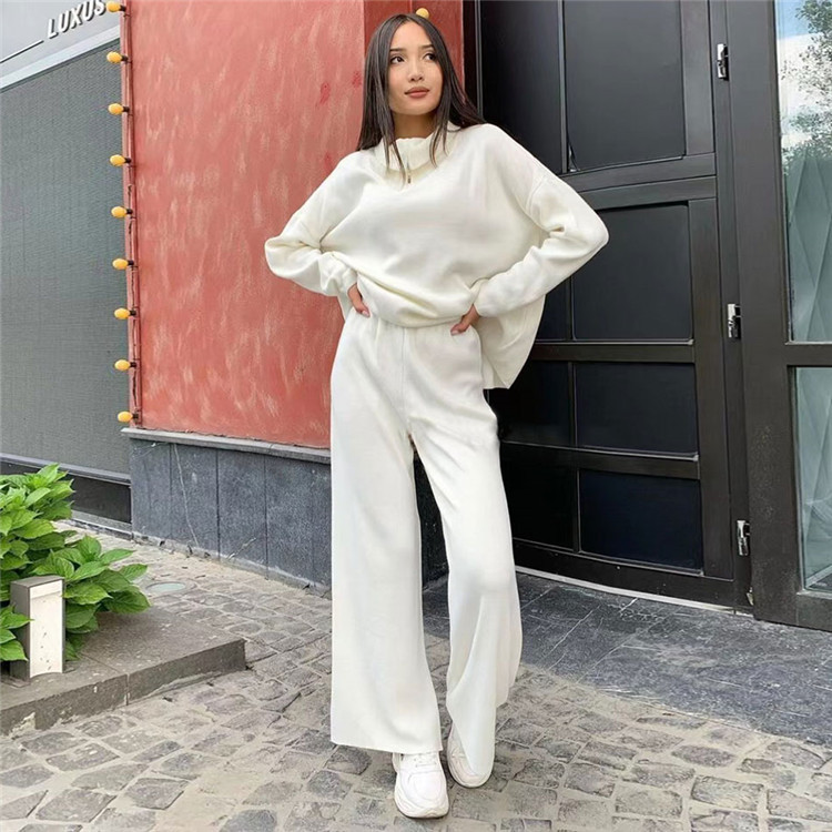 Women's Casual Knitted Solid Color Sweater Suit