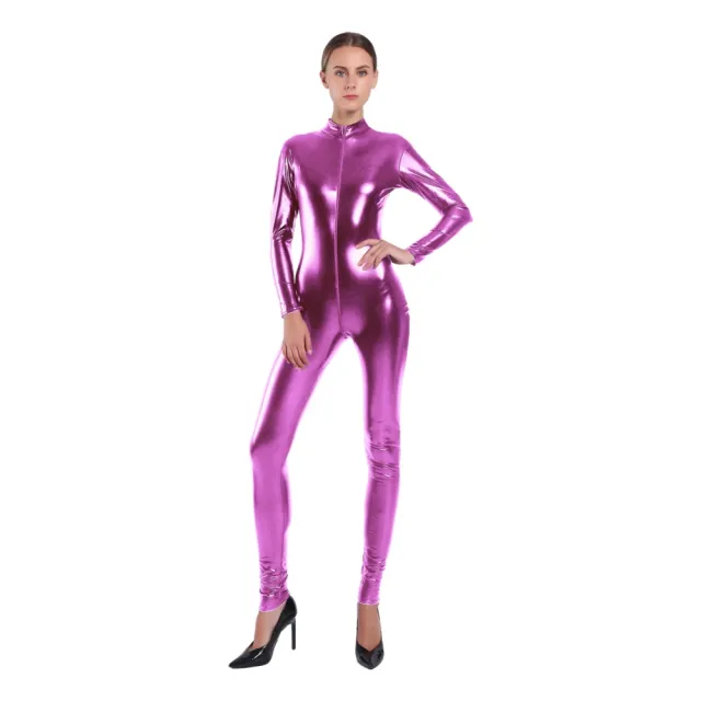Women's Rubberized Faux Leather Shiny Bodysuit Rose - Shop at LoveMi