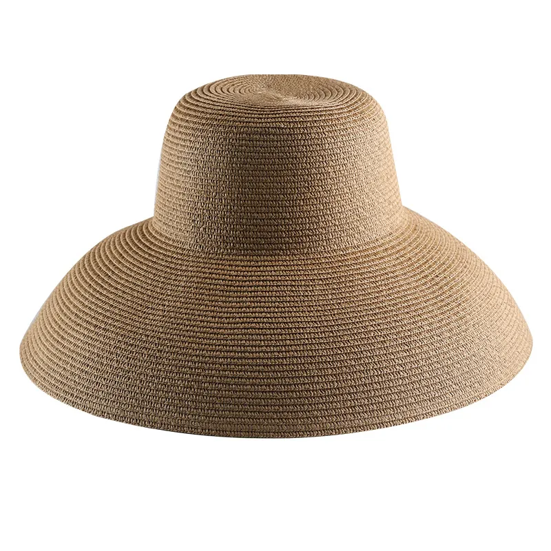 Big Brim Straw Hat On The Beach With Sun Protection And Sunshade - Khaki