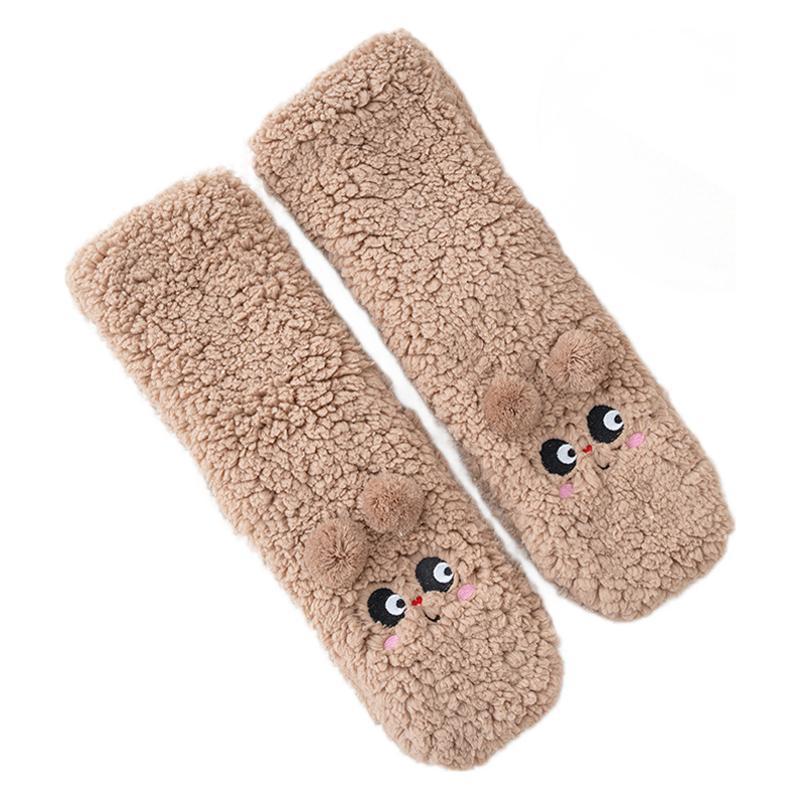Thickened Winter Fuzzy Socks Women Warm Home Slipper Solid Color Socks Girl Cute Christmas Gift Female Funny Sleep Floor Socks Brown - Shop at LoveMi