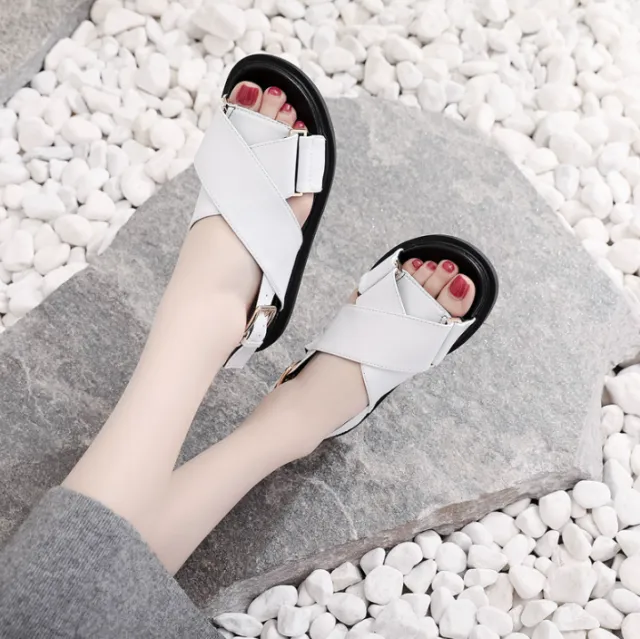 Women's Cross Sandals Hemp Rope Flat Shoes Platform Fish Mouth Sandals White - Shop at LoveMi