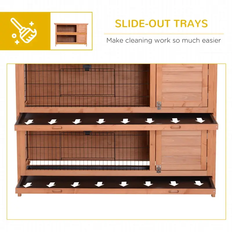 2-Story Large Rabbit Hutch Bunny Cage Wooden Pet House Small Animal Habitat With Lockable Doors, No Leak Tray And Waterproof Roof For Rabbits, Chickens, Ducks,