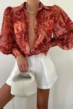 Long Sleeve Printed Shirt Women's Spring Single-breasted Cardigan - Coffee - View 1