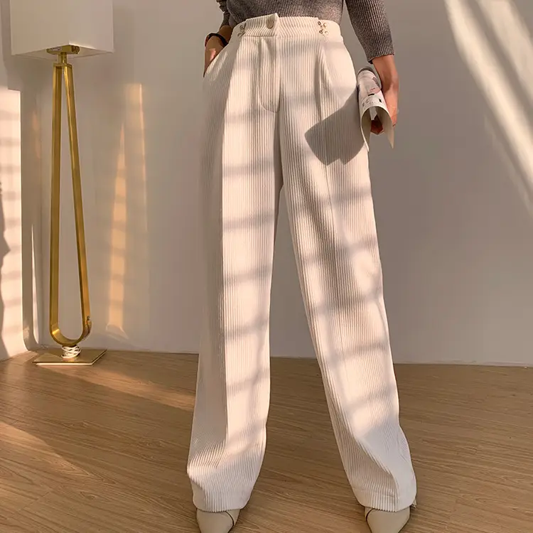 Women's High Waist Loose White Velvet Wide-leg Pants