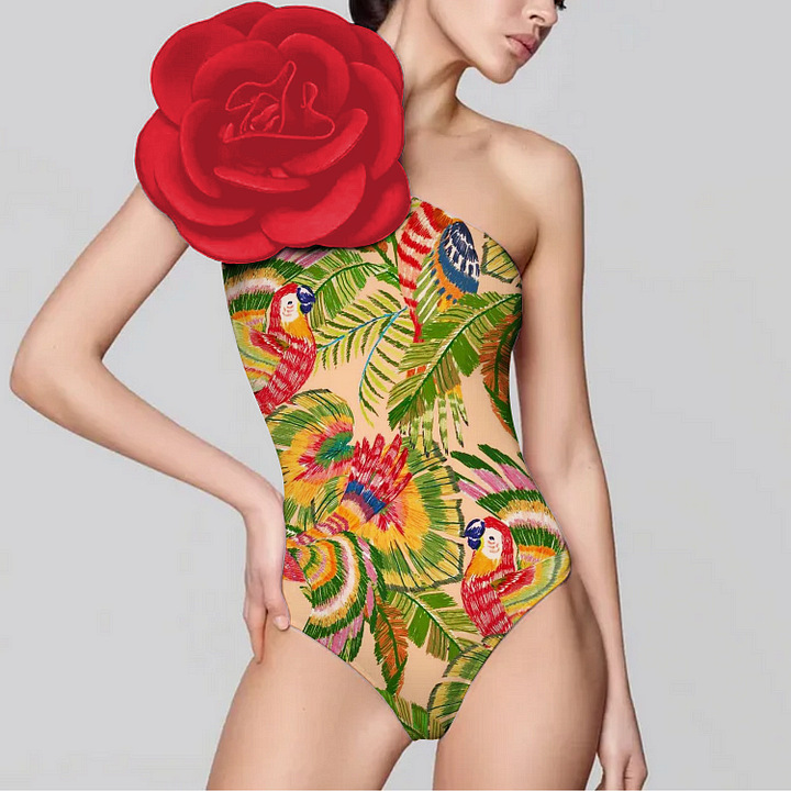 One-piece 3D Big Flower Decorative Swimsuit Suit For Women