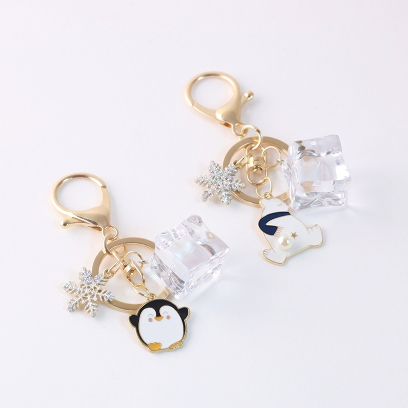 Cute Alloy Polar Bear Penguin Iceberg Ice Cube Drip Oil Keychain