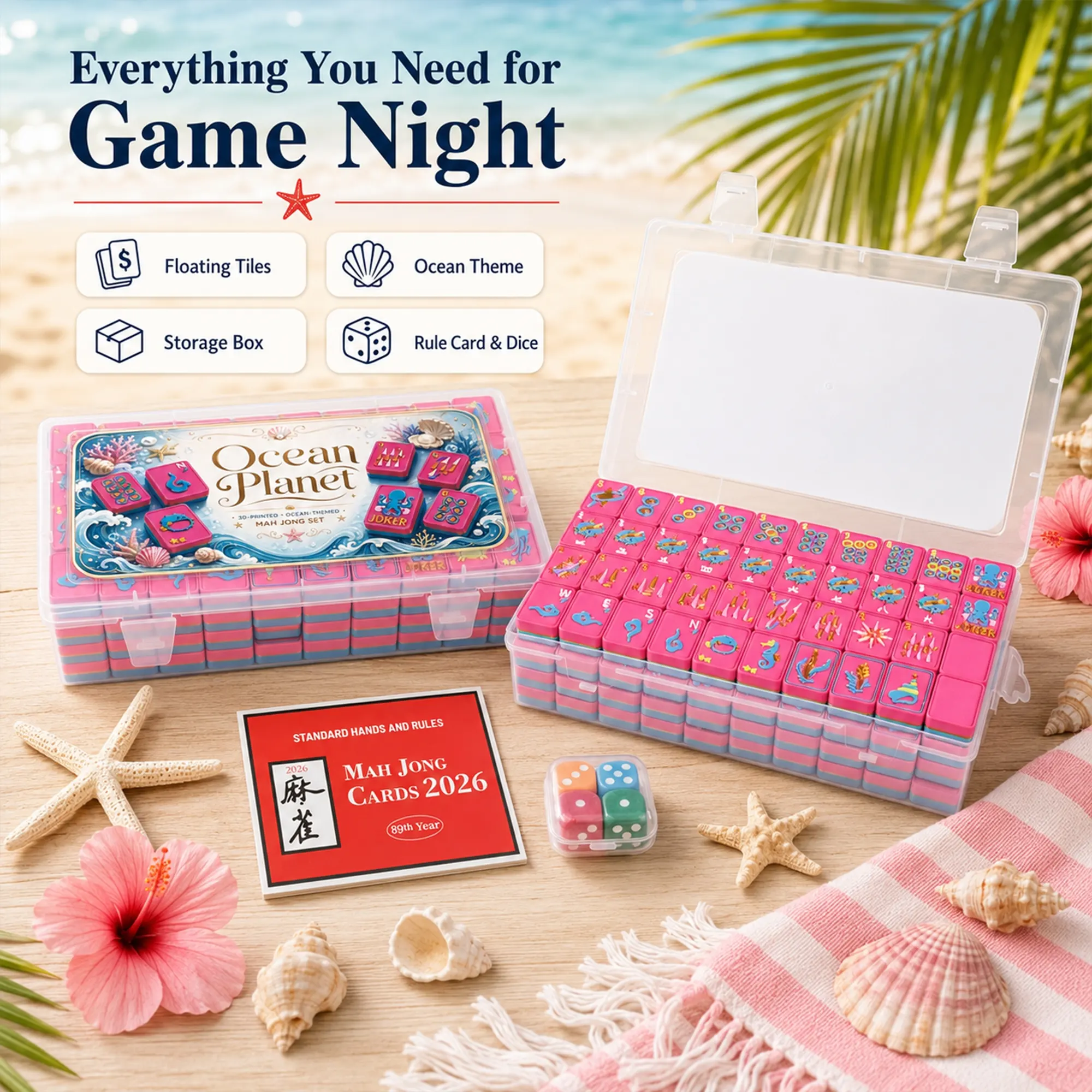 Floating American Mahjong Set Ocean Theme, Acrylic