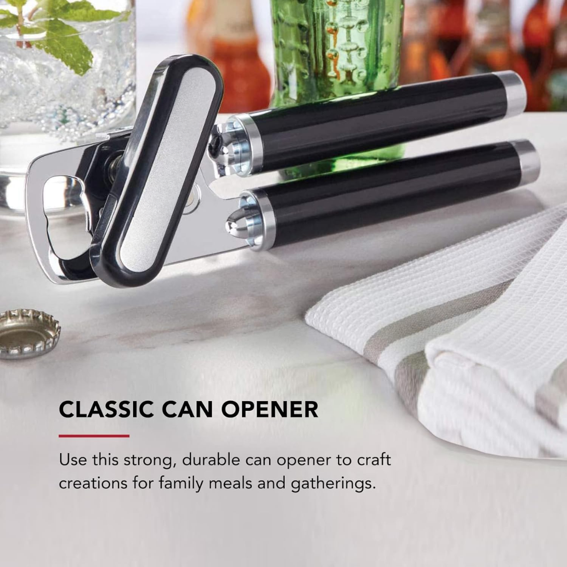 Classic Multifunction Can Opener And Bottle Opener Easy To Use, Razor Sharp Stainless Steel Cutting Wheel, Soft Ergonomic Handles, Black 2