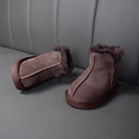New Winter Children Snow Boots Genuine Leather Wool Girls